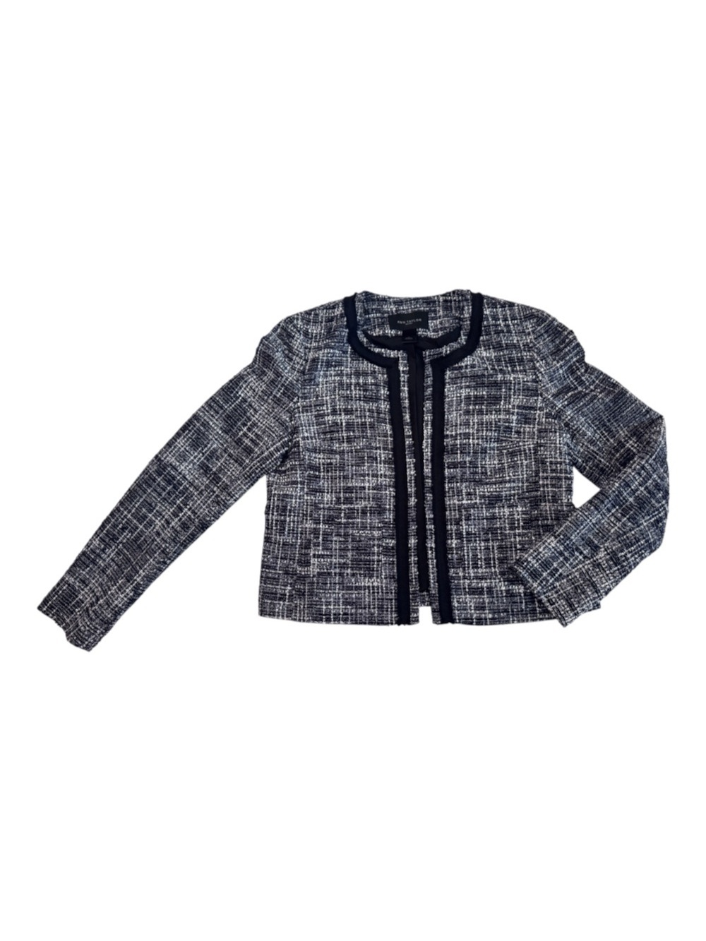 Ann Taylor Black and White Tweed Boucle Collarless Structured Blazer